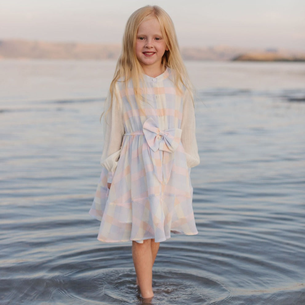 "Whimsical Elegance in Every Stitch" – FITTEM's Coordinating Plaid Dress for Girls with Charming Ribbon Detail.