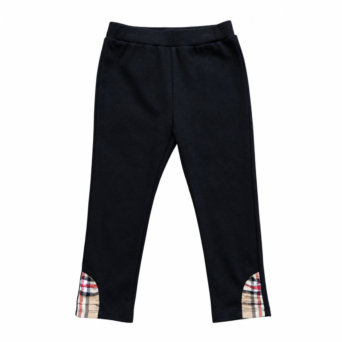 Black Checkered Charm Leggings with a wide waistband and contrasting plaid panels at both ankles.