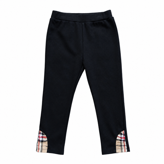 Black Checkered Charm Leggings with a wide waistband and contrasting plaid panels at both ankles.