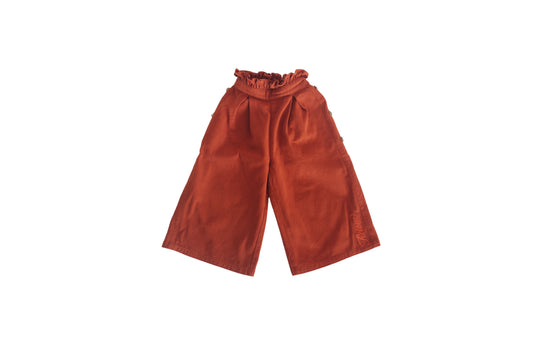 Rusty orange Easy Pant with a gathered waist, side buttons and wide cropped legs