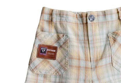 Hampton Plaid Pants plaid fabric, front button, belt loops and pocket label detail