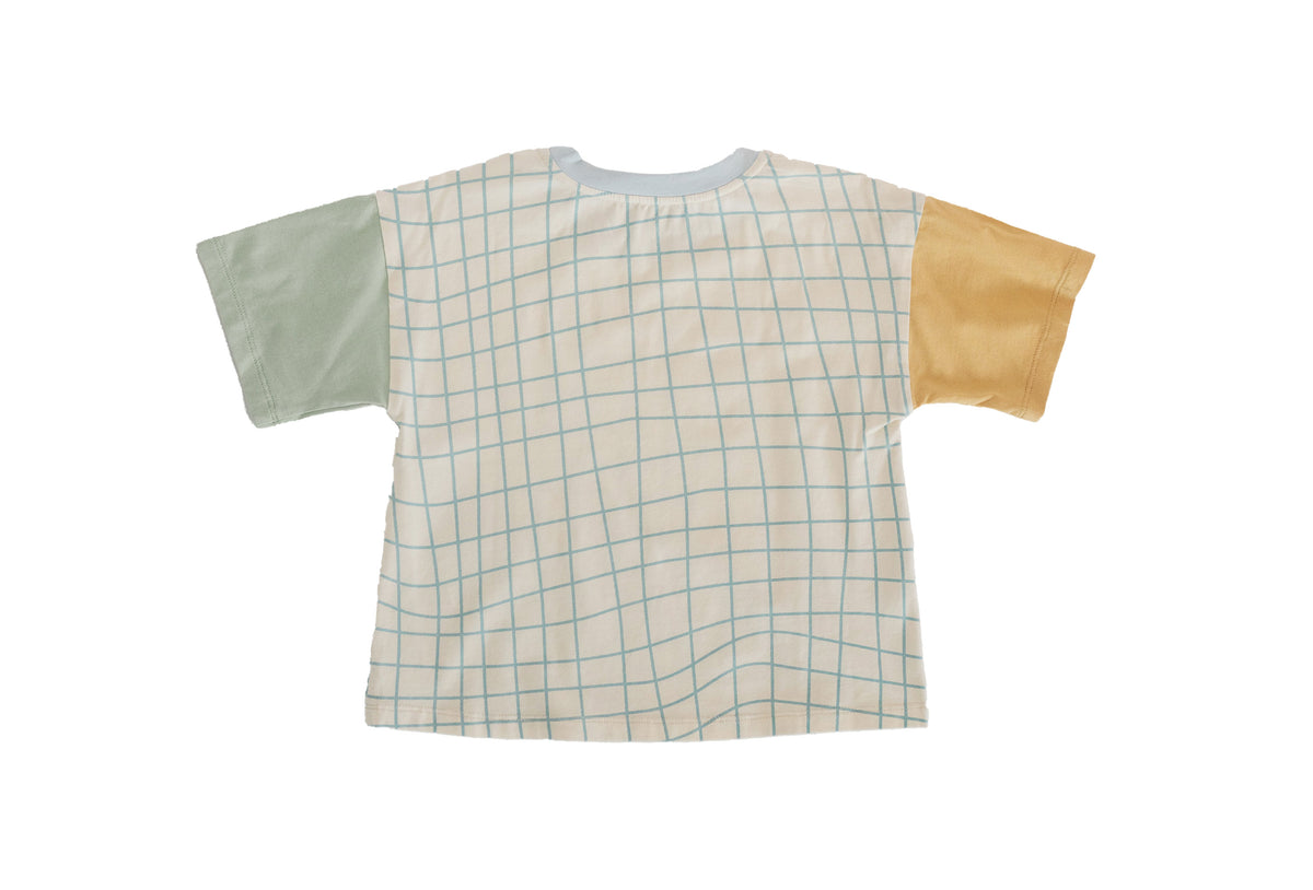 Two Scoops Tee back showing a fine check pattern and contrasting sleeves